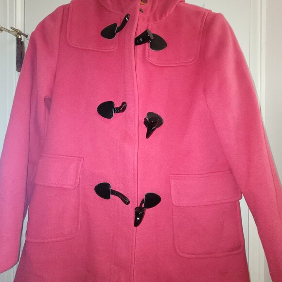 Lands End Girls Hot pink duffle coat lined in orange size large - Picture 4 of 5